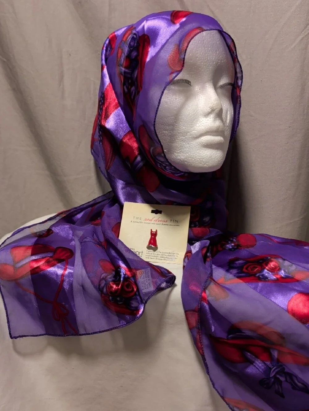 Lightweight Purple Floral Satin Scarf - Women Accessories Red Hat Society Motif